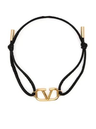 Valentino Garavani Vlogo Signature Leather Bracelet In Black