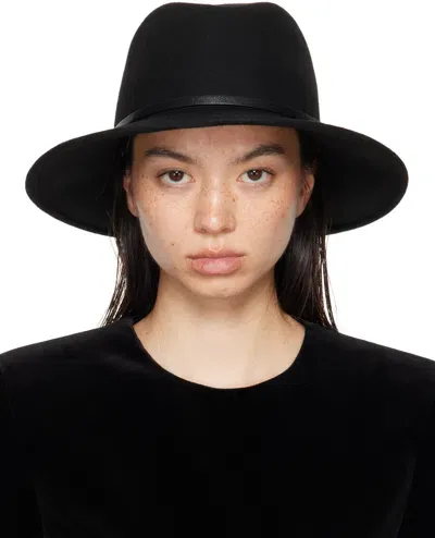 Valentino Garavani Black Vlogo Wool & Calf Fedora In Ww9 Nero/nero/black