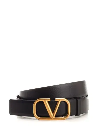 Valentino Garavani 3cm Vlogo Leather Belt In Black