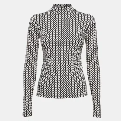 Pre-owned Valentino Black/white V Optical Print Jersey Top Xs