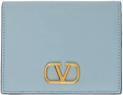 Valentino Garavani Blue Compact Vlogo Signature Grainy Calfskin Wallet In Zj4 Blu Porcellana