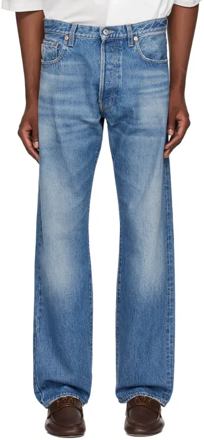 Valentino Vlogo Signature Cropped Faded Jeans In Blue