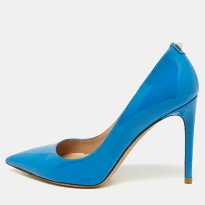 Pre-owned Valentino Garavani Blue Patent Leather Pointed Toe Pumps Size 36