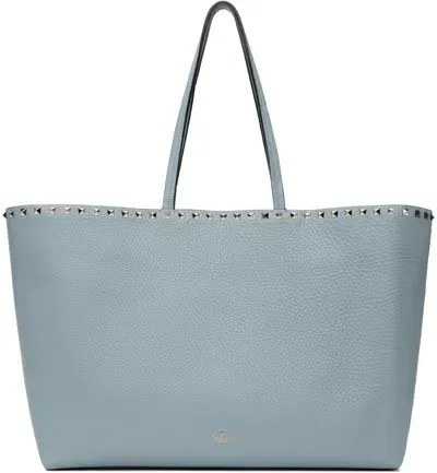 Valentino Garavani Blue Rockstud Grainy Calfskin Tote In Zj4 Blu Porcellana