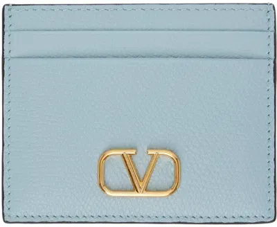 Valentino Garavani Blue Vlogo Signature Grainy Calfskin Card Holder In Zj4 Blu Porcellana