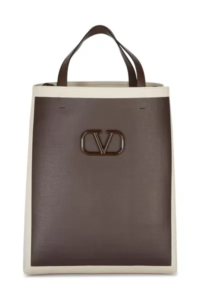 Valentino Garavani Logo-plaque Tote Bag In Brown