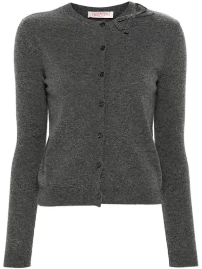 Valentino Bow-detail Cardigan In Dark Grey