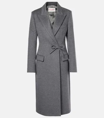 Valentino Bow-detail Wool And Cashmere Coat In Grey