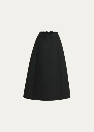 Valentino Bow Pintuck Wool Midi Skirt In Black