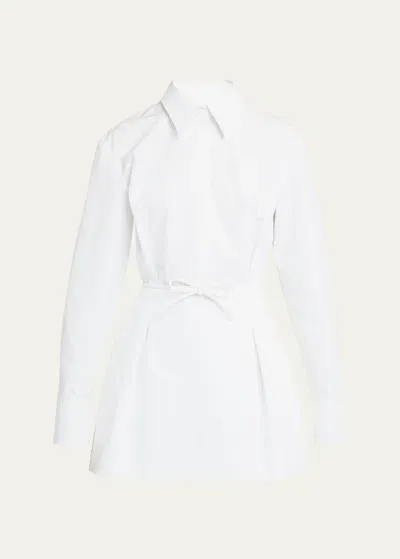 Valentino Bow-waist Long-sleeve Mini Shirtdress In White