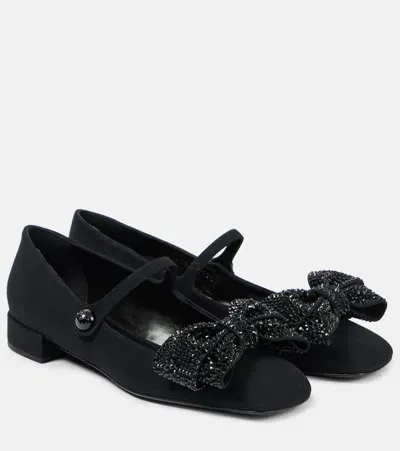 Valentino Garavani Bowjane Embellished Crêpe Mary Jane Flats In Black