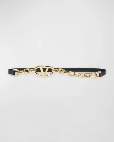 Valentino Garavani Braided V-logo Leather Belt In Nero