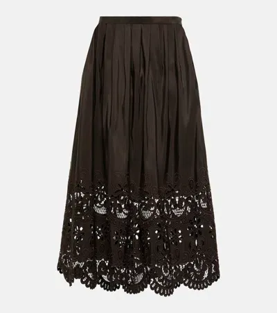 Valentino Broderie Anglaise Silk Midi Skirt In Brown