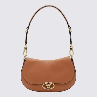 Valentino Garavani Brown Leather Ovhal Shoulder Bag In Almond Beige