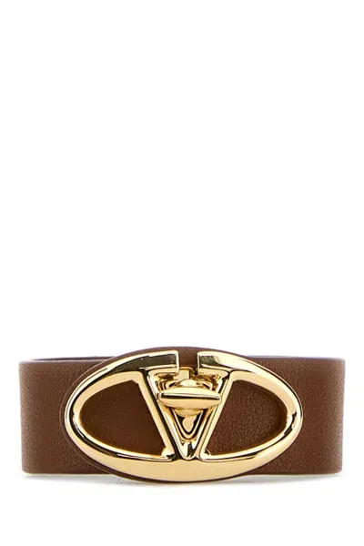 Valentino Garavani Brown Leather Vlogo Bracelet