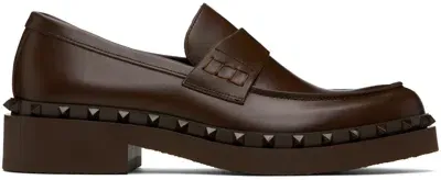 Valentino Garavani Brown Rockstud M-way Loafers In Fondant