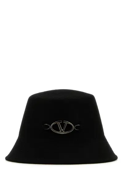 Valentino Garavani Black Felt Bucket Hat In Neroblackruthenio