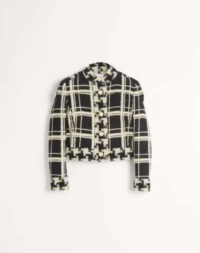 Valentino Check-pattern Cropped Jacket In Black