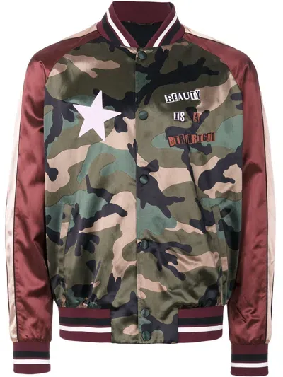 Valentino Camouflage Satin Bomber In Multi