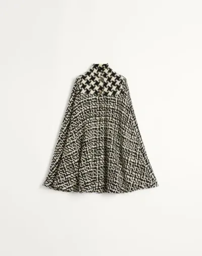 Valentino Cape Aus Geometrischem Tweed Frau Elfenbein/schwarz 42 In Multi