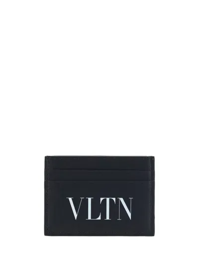 Valentino Garavani Card Holder Vltn Vitello Sky/print V In Nero/bianco