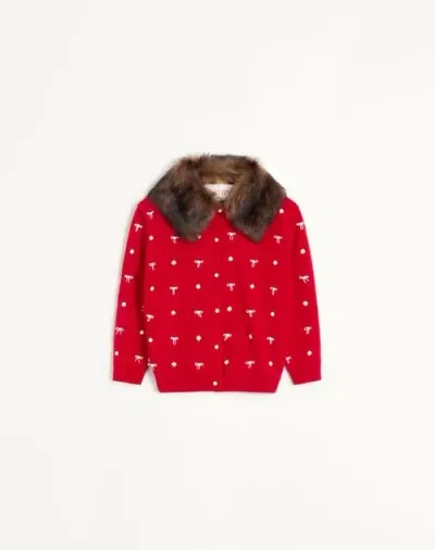 Valentino Cardigan Brodé En Laine Femme Rouge S