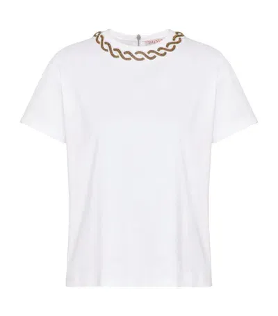 Valentino Bead-trim Cotton T-shirt In White