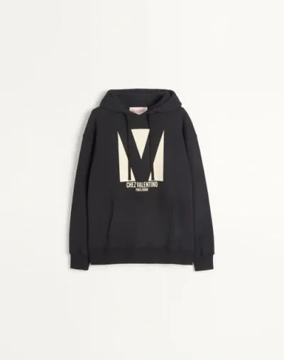 Valentino Cotton Hooded Sweatshirt With Chez Print In Black