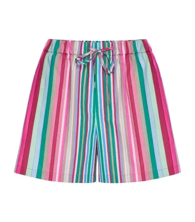 Valentino Stripe-print Cotton Shorts In 粉色