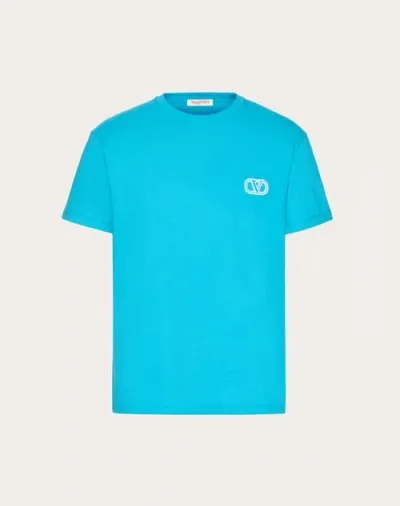 Valentino Cotton T-shirt With Vlogo Signature Patch In Sky Blue