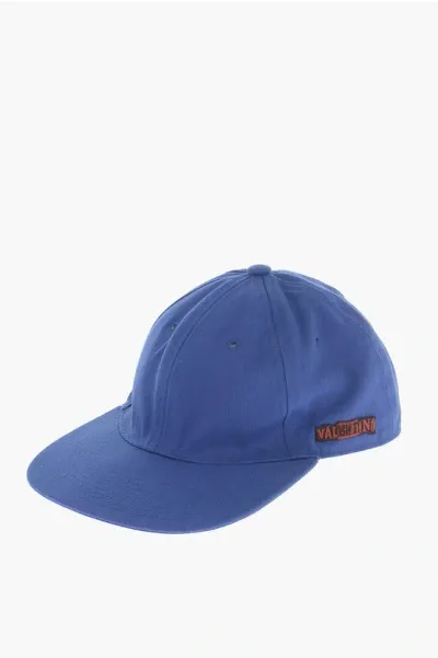 Valentino Garavani Cotton Twill Cap With Embroidery In Blue