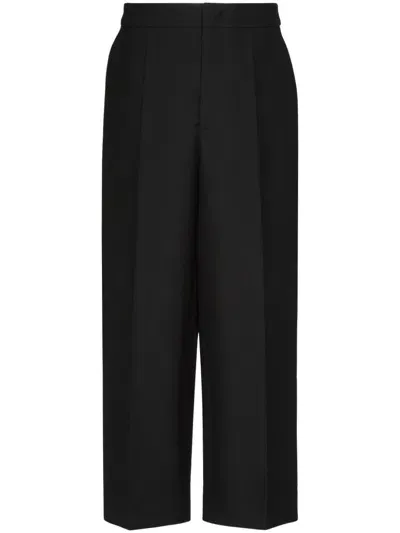 Valentino Cropped Wide-leg Trousers In Black