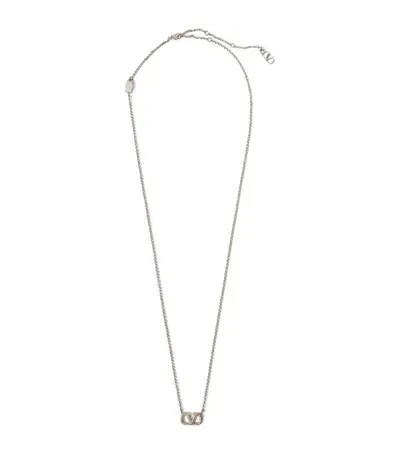 Valentino Garavani Crystal-embellished Vlogo Necklace In Metallic