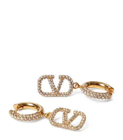 Valentino Garavani Crystal-embellished Vlogo Pendant Earrings In Gold