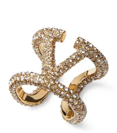 Valentino Garavani Crystal-embellished Vlogo Ring In Gold