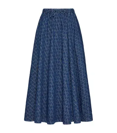 Valentino Vlogo Cotton Skirt In Blue