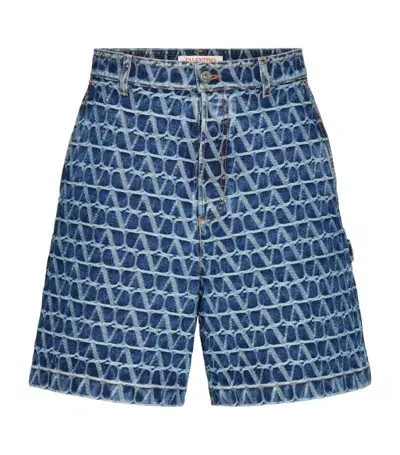 Valentino Denim Vlogo Shorts In Mbluedenm