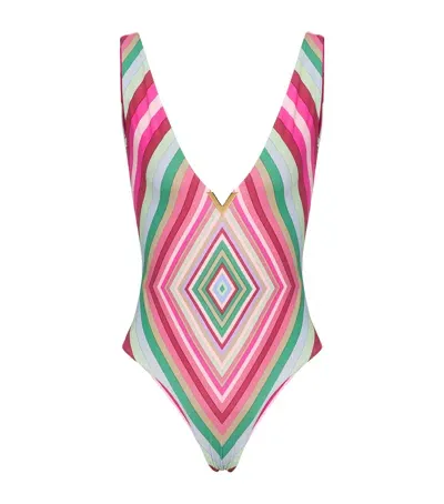 Valentino Diamond Patterned Swimsuit In Multi