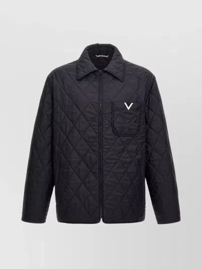 Valentino 'diamond Quilted Collared Jacket With Chest Pocket' In Blue