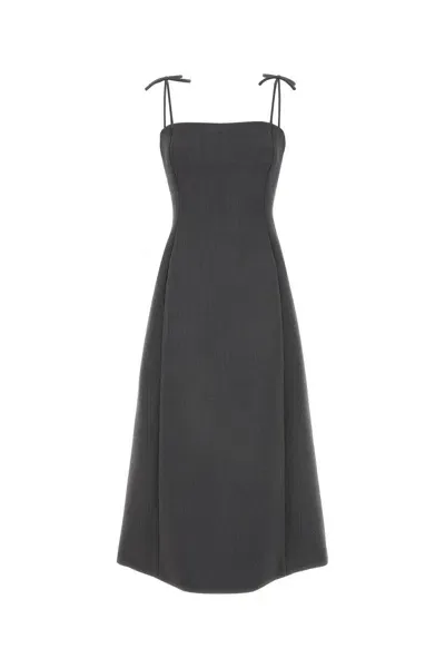 Valentino Tie-shoulder Gabardine Midi Dress In Dark Grey