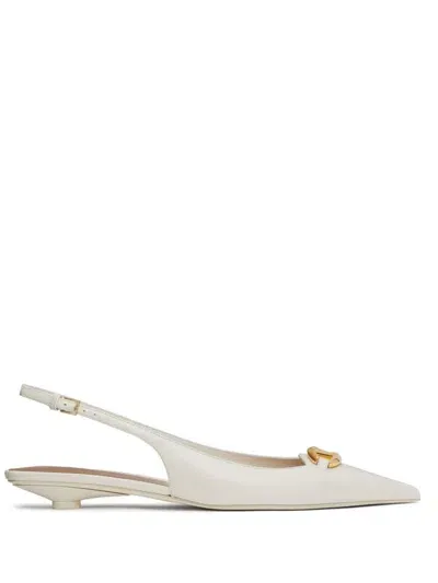 Valentino Garavani Vlogo Leather Slingback Ballets In White