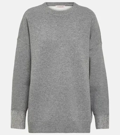 Valentino Embellished Wool-blend Sweater In Grey