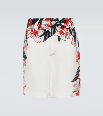 Valentino Floral Silk Tailored Shorts In White