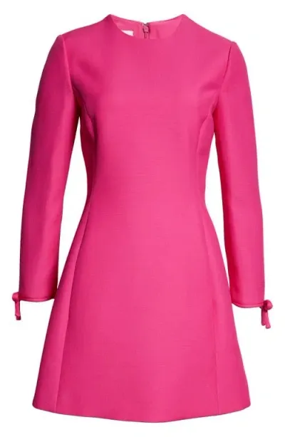 Valentino Garavani Bow Three-quarter Sleeve Virgin Wool & Silk Dress In Pink Pp