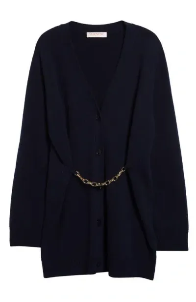 Valentino Garavani Chain Detail Virgin Wool Cardigan In Blue