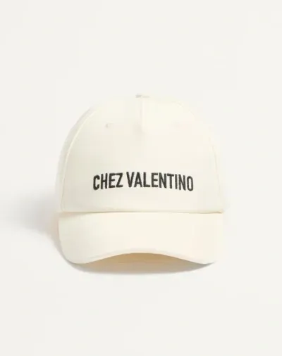 Valentino Garavani Chez Cotton Baseball Cap With Embroidery In Ivory/black