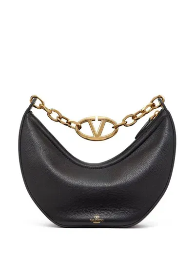 Valentino Garavani Black Leather Small Hobo Vlogo Moon Handbag