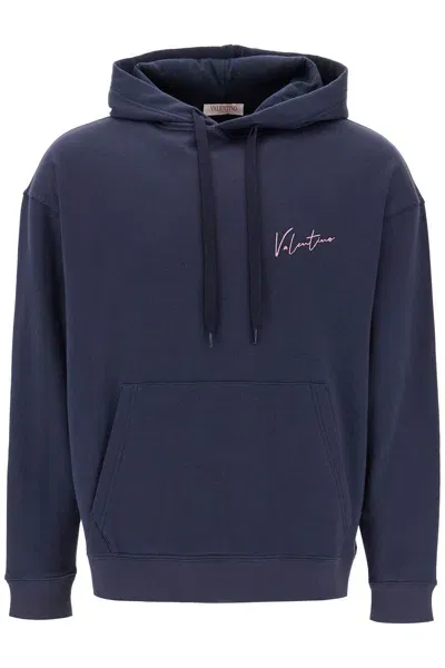 Valentino Garavani Hooded Sweatshirt With In Blue