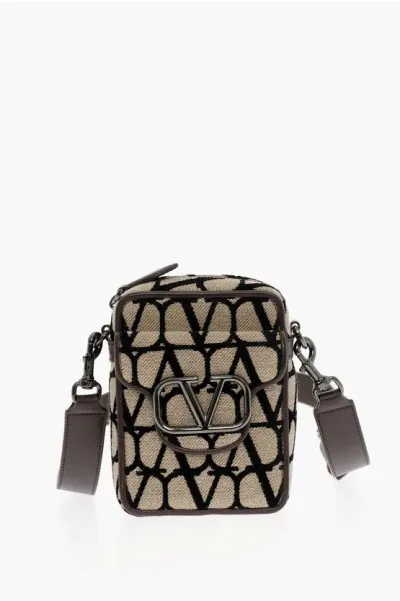 Valentino Garavani Garavani Leather And Fabric Crossbody Bag With Logoed Detail In Brown