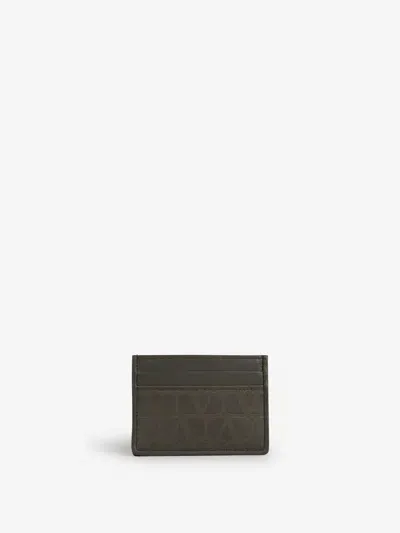 Valentino Garavani Leather Logo Card Holder In Cotton Monogram Logo Detail On The Front